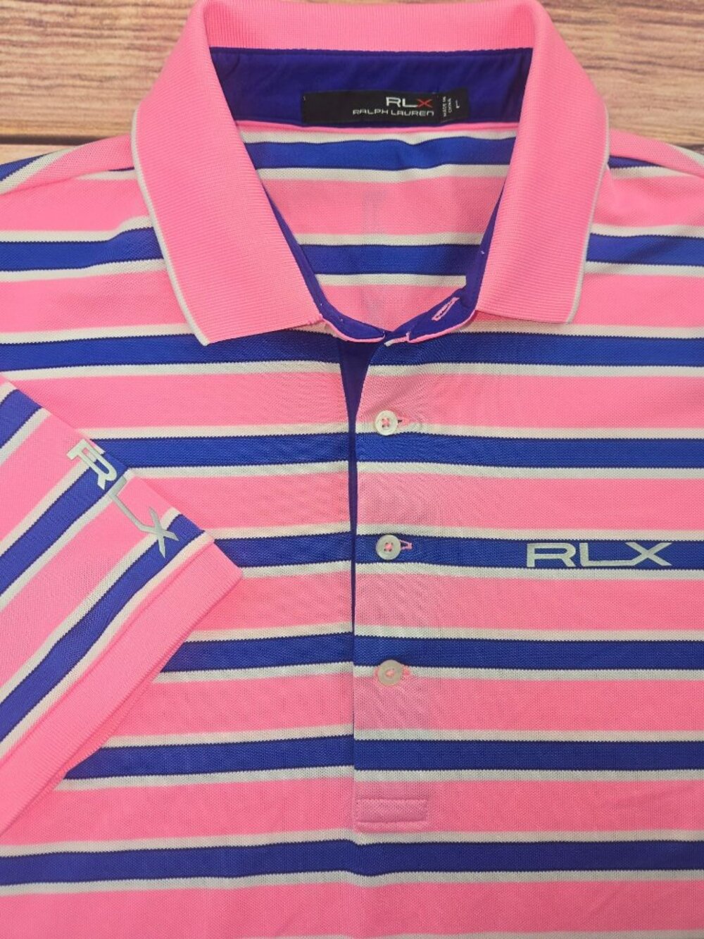 RLX Ralph Lauren Mens Pink Striped Polo Medium